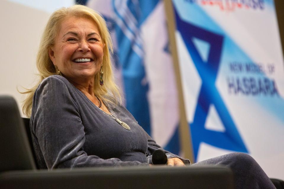 American actress Roseanne Barr, here at a conference in Jerusalem in 2019, has drawn criticism from the Anti-Defamation League for comments she made about the Holocaust during a podcast appearance in June 2023.