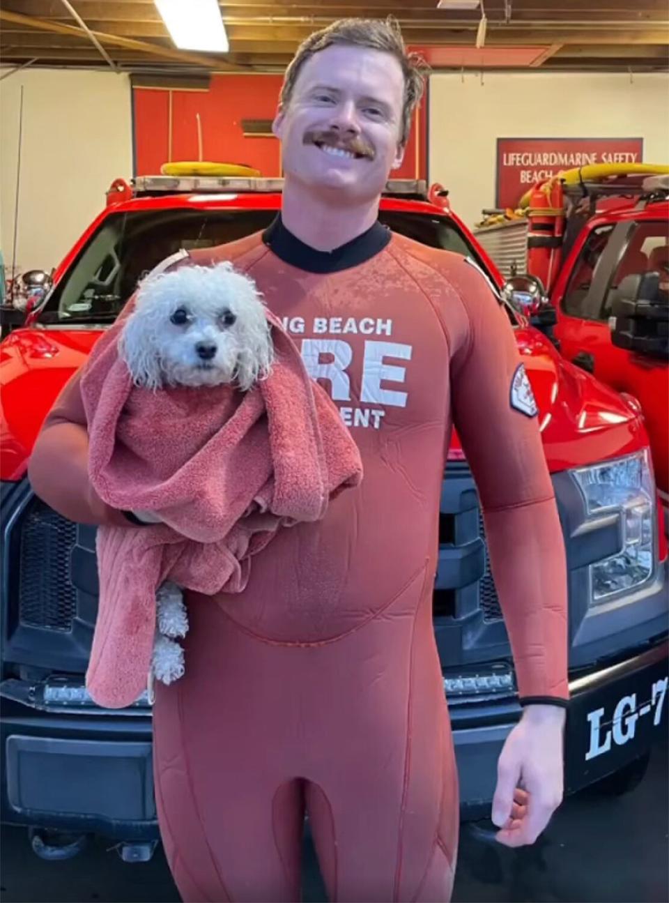 Lifeguards rescue small dog that swam out to sea in Long Beach