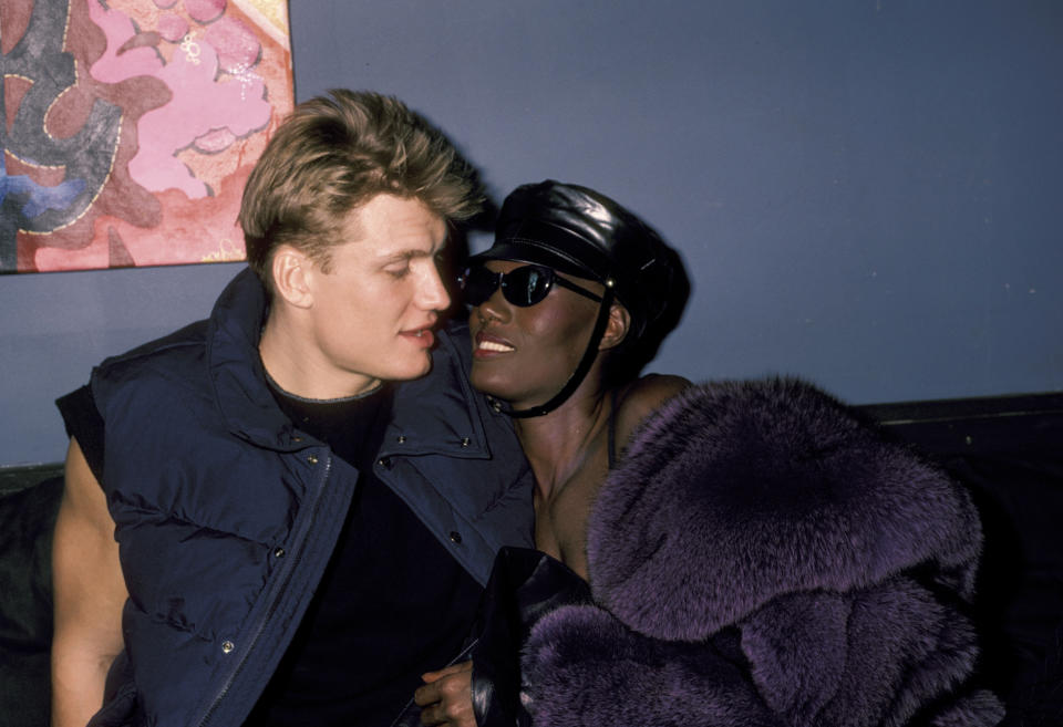 Dolph Lundgren and Grace Jones (Photo by Ron Galella/Ron Galella Collection via Getty Images)