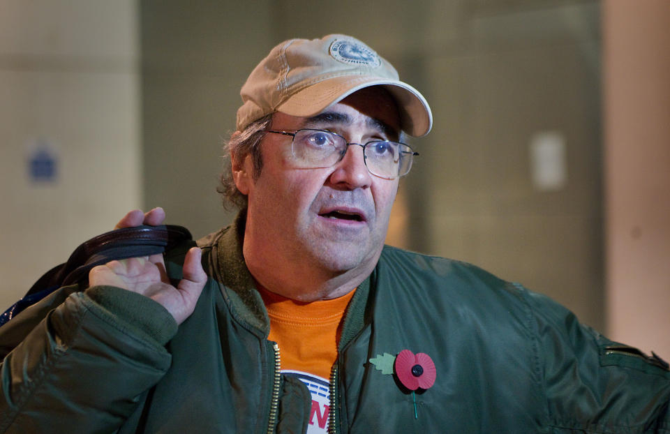 Danny Baker talking outside BBC Broadcasting House in London after his BBC London programme was axed.   (Photo by Philip Toscano/PA Images via Getty Images)