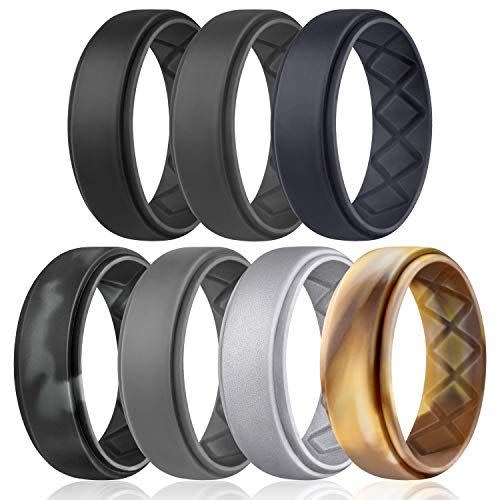 14) Egnaro Silicone Ring for Men, Breathable Mens Rubber Wedding Bands for Crossfit Workout,8.5mm Wide - 2.5mm Thick