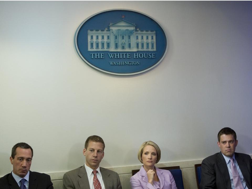 Dana Perino listens to a briefing with other members of the administration in the White House briefing room August 31, 2007 in Washington, DC.