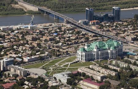 An aerial view shows the State Theatre of Opera and Ballet in the southern city of Astrakhan, Russia, in this August 28, 2013 file photo. RUSSIA-CRISIS/ASTRAKHAN REUTERS/Ivan Rotanov/Files