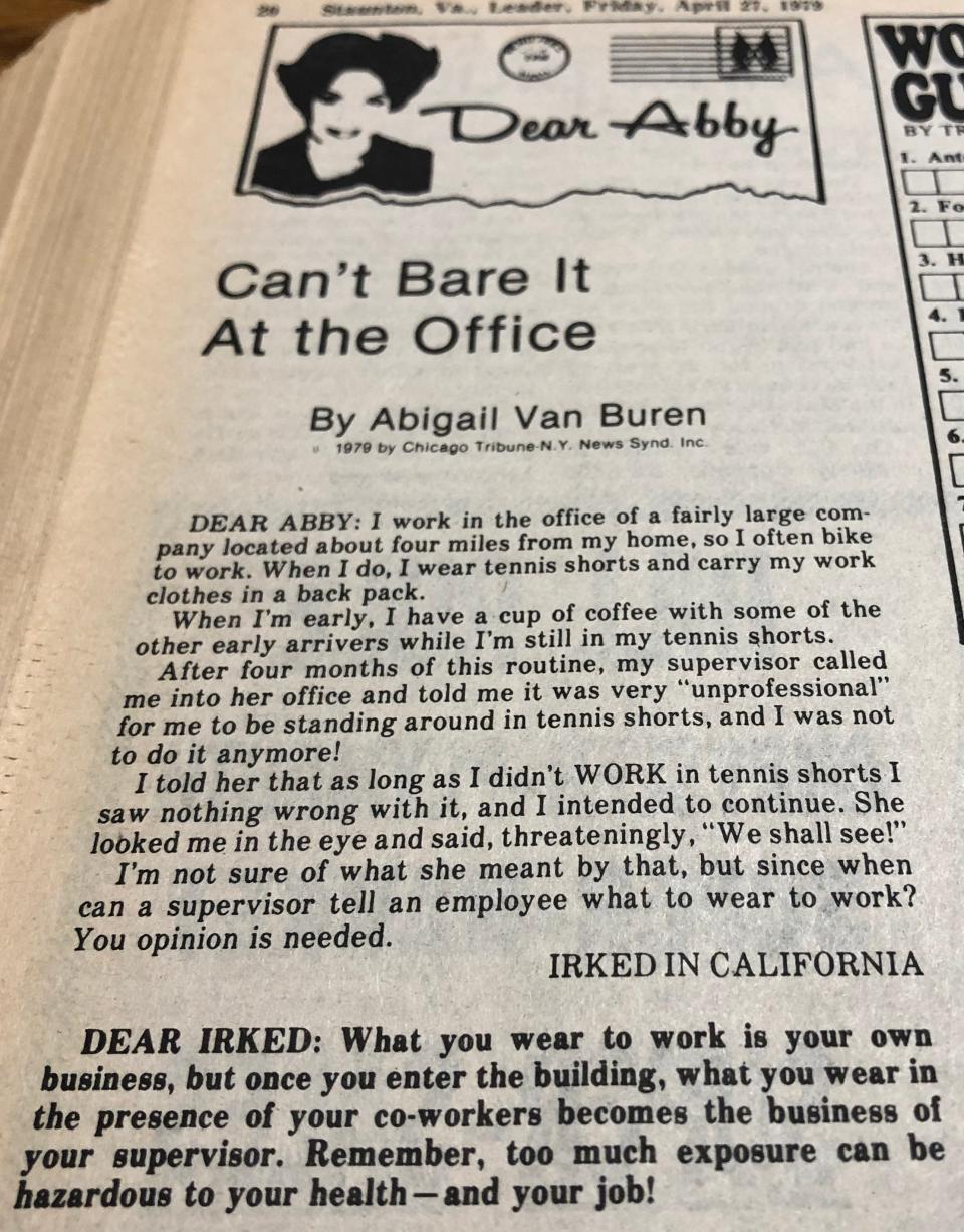 Typical of the times, a Dear Abby column from April 1979 puts the responsibility on women for how men might react to their appearance.