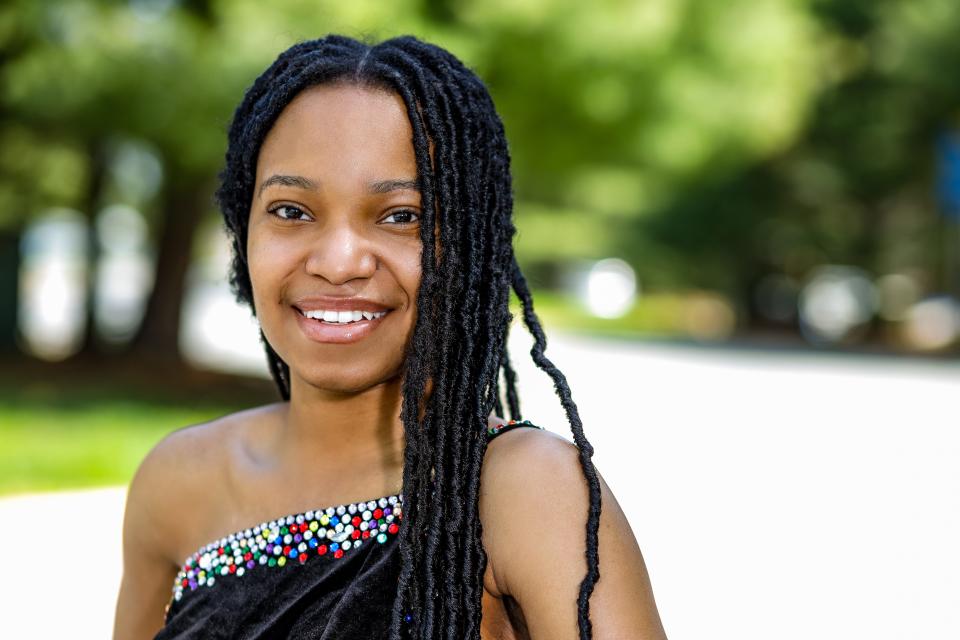 Howard High School of Technology senior Taral Mable-Pearson, 18, of Newark, will attend prom at the Inn At Mendenhall in Chadds Ford, Pennsylvania, on May 27. Mable-Pearson is pictured wearing a black dress on April 24 that's she's still considering wearing to prom.