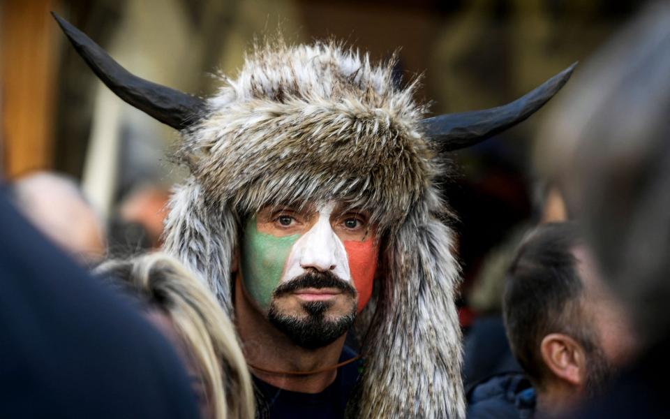 Ermes Ferrari took part in a protest outside the Italian parliament against lockdown restrictions - FILIPPO MONTEFORTE / AFP
