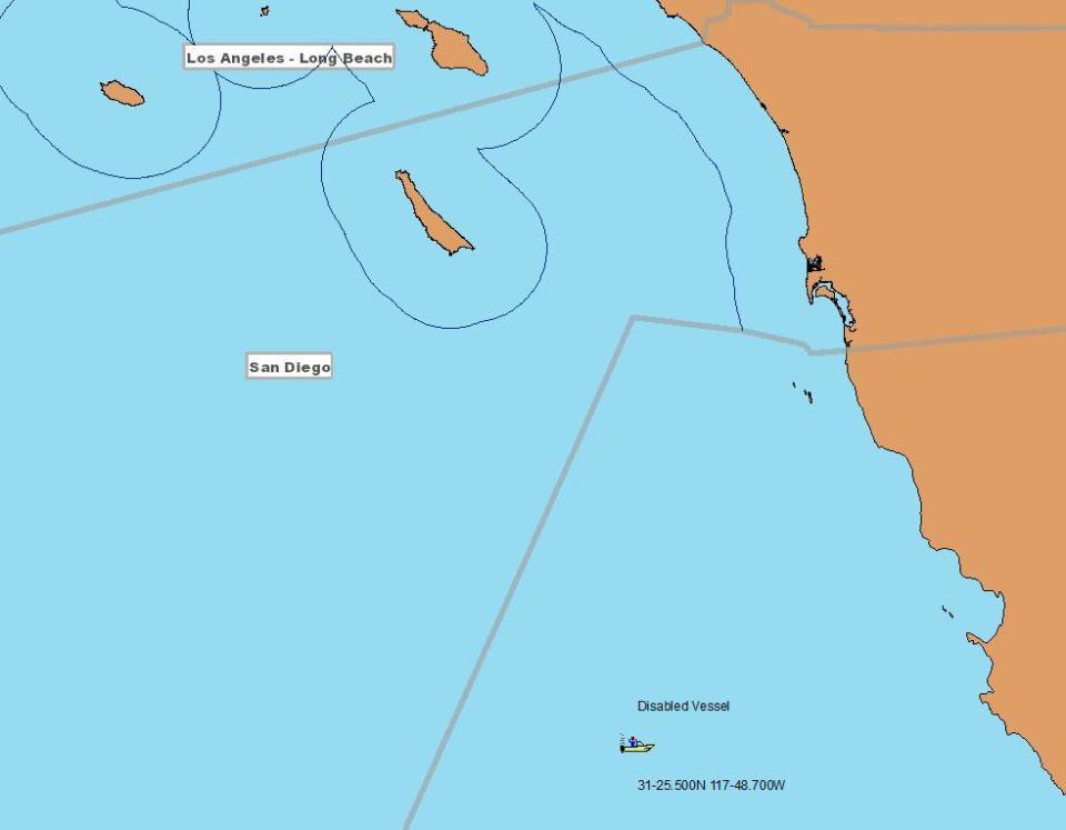 Eighteen people were rescued from a broken motorboat on Nov. 23, 2022. The U.S. Coast Guard located it 16 miles southwest of San Diego, in international waters. / Credit: U.S. Coast Guard