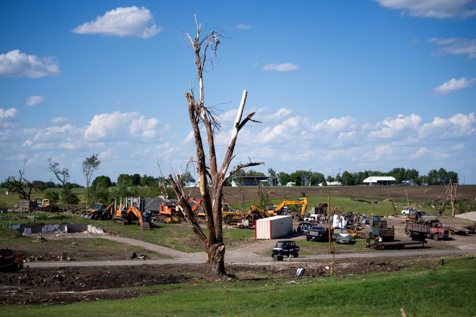 The remaining damage from the Greenfield tornado can be seen as the city recovers on Tuesday, June 11, 2024.