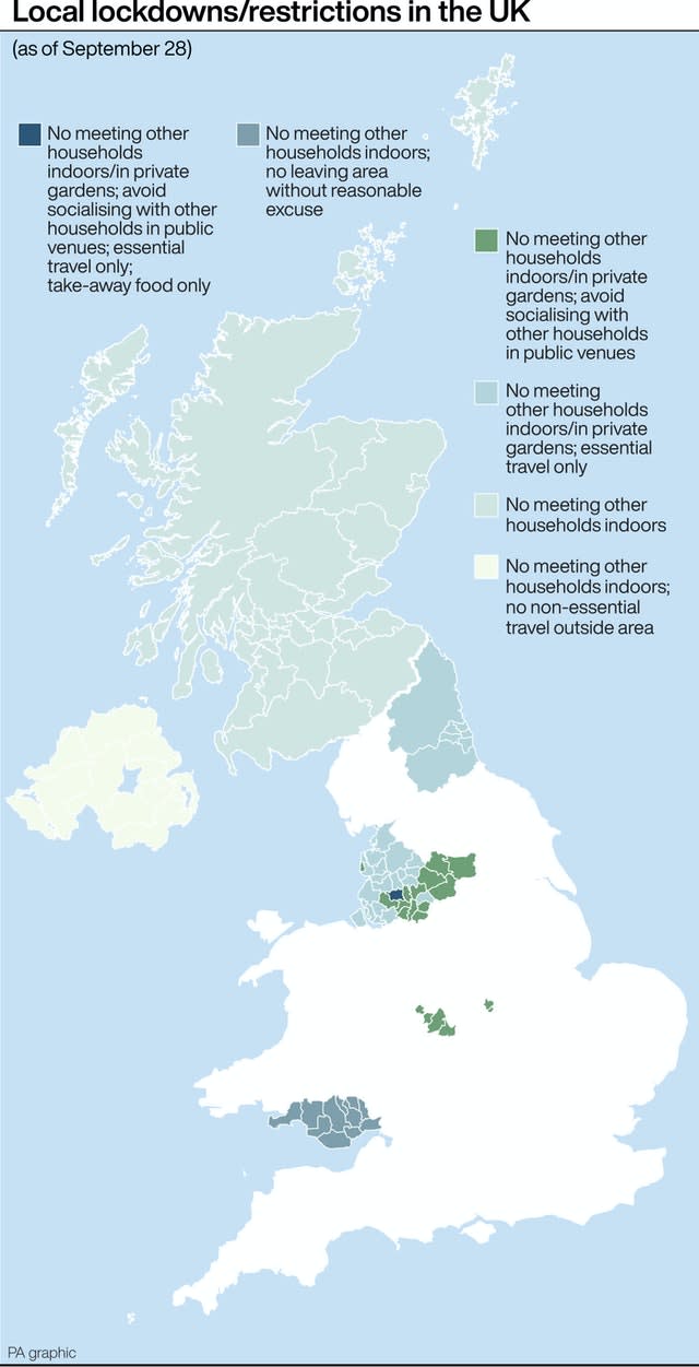 Local lockdowns/restrictions in the UK