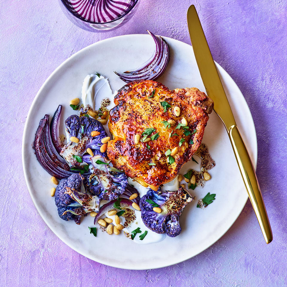 Sumac Chicken Thighs with Purple Cauliflower