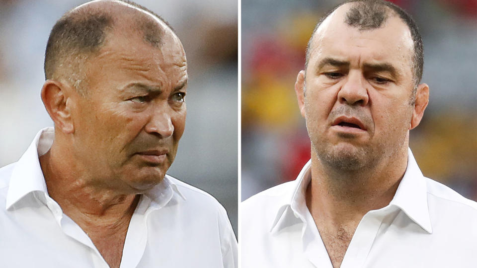 Eddie Jones and Michael Cheika, pictured here at the Rugby World Cup.