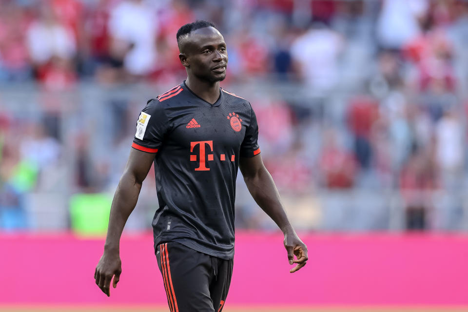 MUNICH, GERMANY - AUGUST 14: Sadio Mane of Bayern Muenchen looks on during the Bundesliga match between FC Bayern München and VfL Wolfsburg at Allianz Arena on August 14, 2022 in Munich, Germany. (Photo by Roland Krivec/DeFodi Images via Getty Images)
