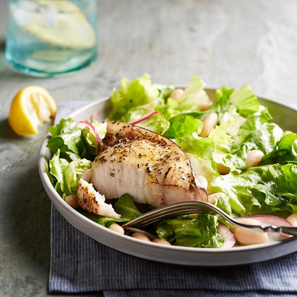 Escarole & White Bean Salad with Swordfish