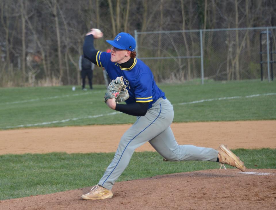 Clear Spring senior Dawson Kehr, shown earlier this season against North Hagerstown, pitched a five-inning perfect game with 10 strikeouts against Williamsport.