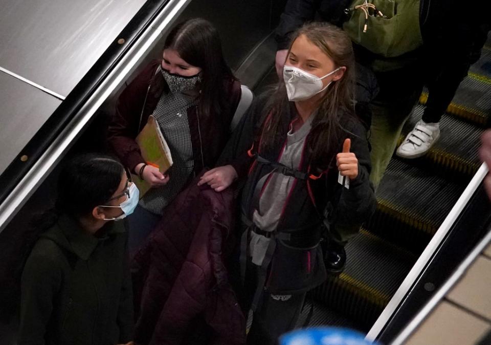 Climate activist Greta Thunberg arrives at Glasgow Central train station (Andrew Milligan/PA) (PA Wire)