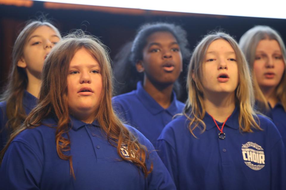 Members of the Second Street School Choir perform at the Inaugural Breakfast Reception at the Thomas D. Clark Center for Kentucky History as part of the inauguration ceremonies in Frankfort, Kentucky, on Tuesday, Dec. 12, 2023.