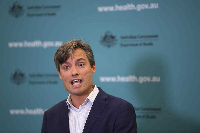 Dr Nick Coatsworth speaks to the media during a press conference at the Australian Department of Health in Canberra.