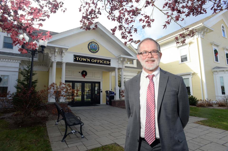 East Bridgewater's new town administrator, Charlie Seelig, is shown outside the town offices on Friday, Dec. 3, 2021.