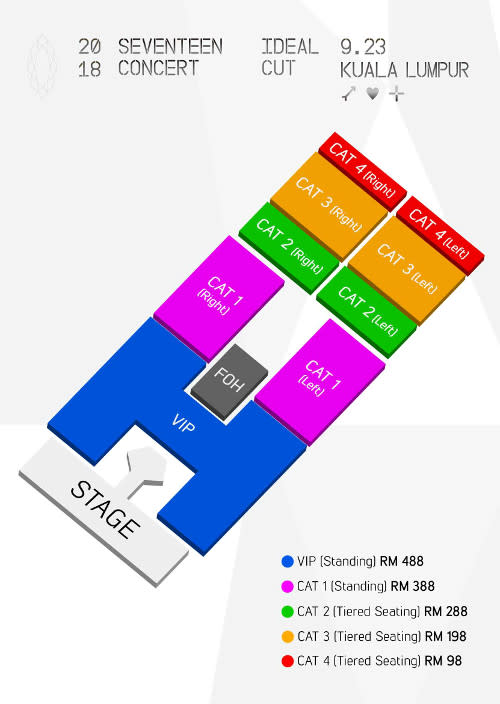 The seating plan for 2018 Seventeen Concert "Ideal Cut" in Malaysia.