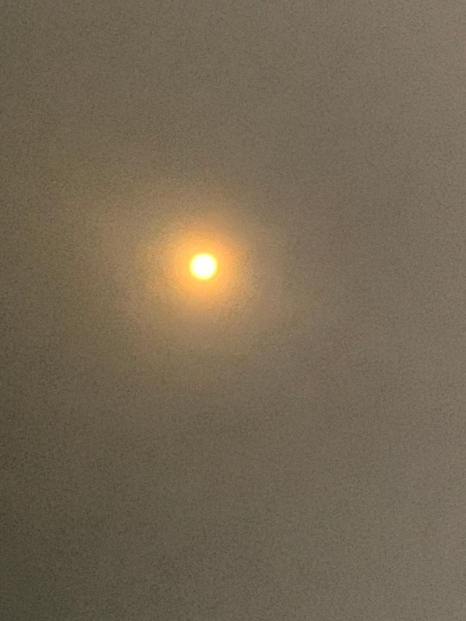 The sun was visible in Chemung County Monday morning around 10 a.m. Reporter Jeff Murray captured this image using eclipse glasses. The National Weather Service said Southern Tier residents might need some luck to view the eclipse this afternoon due to cloud cover.