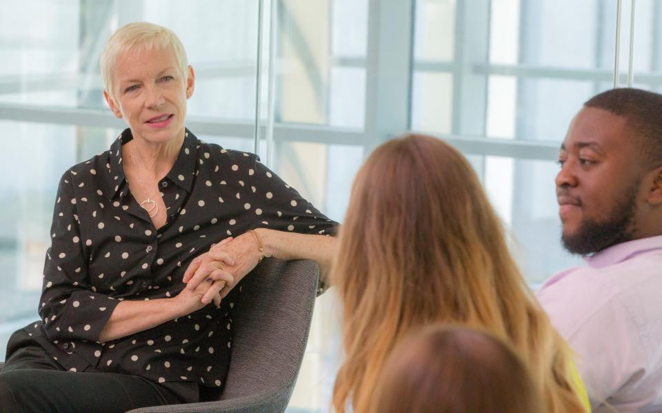 Glasgow Caledonian University chancellor Annie Lennox speaking to students at the university (Glasgow Caledonian University/PA)