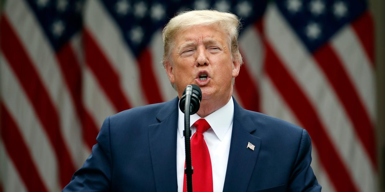 President Donald Trump speaks in the Rose Garden of the White House, Friday, May 29, 2020, in Washington. (AP Photo/Alex Brandon)