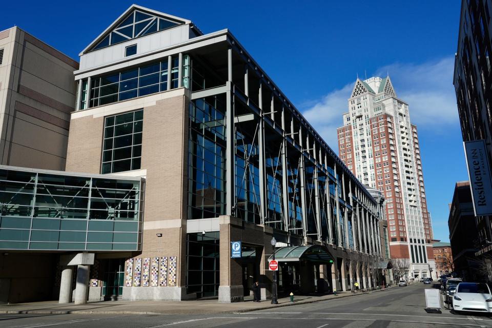 The Rhode Island Convention Center, here viewed from the west, was the site of a COVID-19 field hospital set up by the state in 2020 to ease the caseload of the state's hospital networks.
