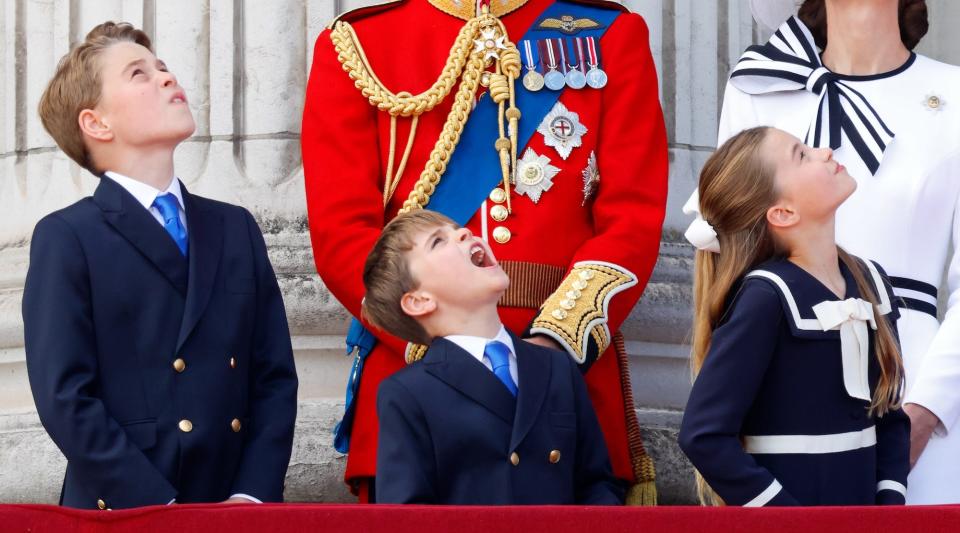 Prince George, Prince Louis, and Princess Charlotte at Trooping the Colour 2024.