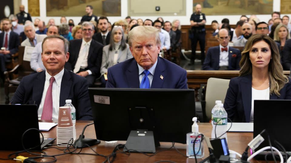 Former President Donald Trump attends the opening day of the trial in his civil fraud case Monday in New York City. - Brendan McDermid/Pool/Reuters