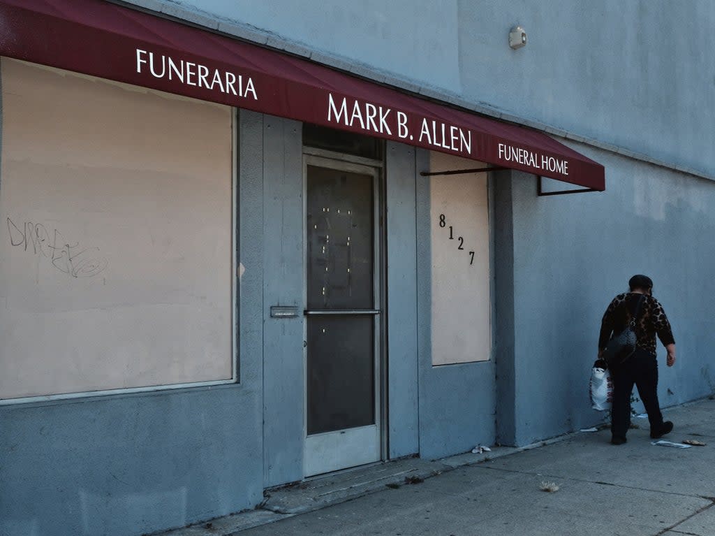 The shuttered funeral home in Los Angeles (AP)