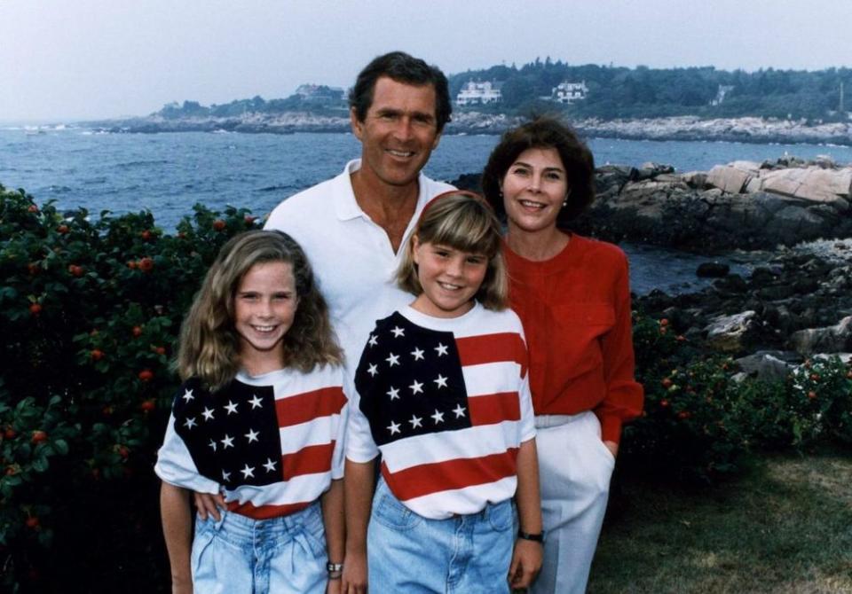 From L to R: Barbara Pierce Bush, George W. Bush, Jenna Bush Hager and Laura Bush | George Bush Presidential Library/Getty