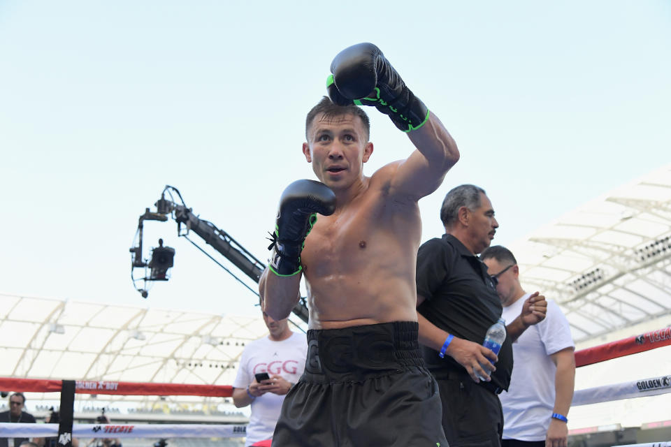 Gennady Golovkin, shown here on Aug. 26, 2018, at Banc of California Stadium in Los Angeles, is 8 years older than his Sept. 15 opponent, Canelo Alvarez. (Getty Images)