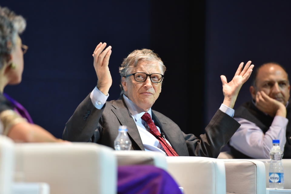NEW DELHI, INDIA - NOVEMBER 16: Bill Gates, an American businessman and co-founder of the Microsoft Corporation during a panel discussion upon Human Capital, Growth and Public Policy at Teen Murti Bhavan on November 16, 2017 in New Delhi, India. (Photo by Sanchit Khanna/Hindustan Times via Getty Images)