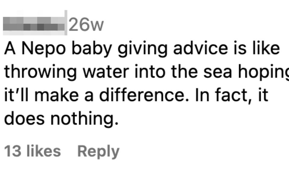 a nepp baby giving advice is like throwing water into the sea hoping it'll make a difference