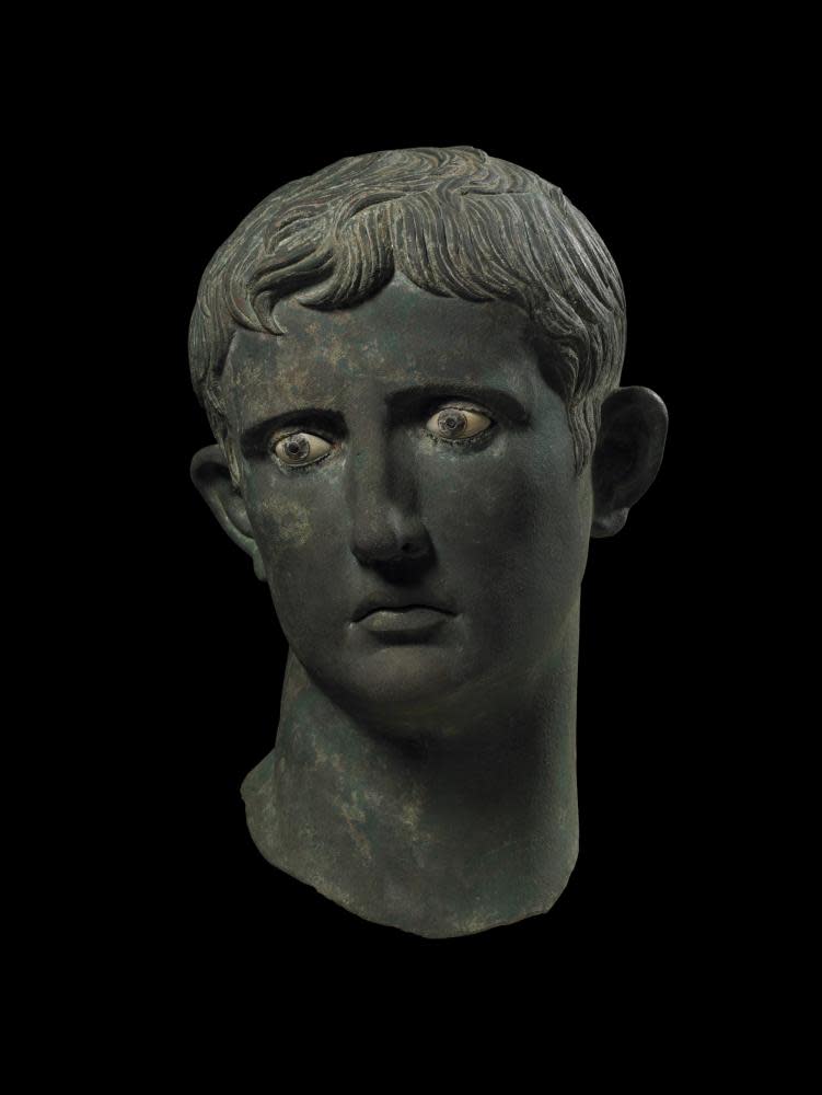 A statue of the Roman emperor Augustus’s head, on display at the British Museum