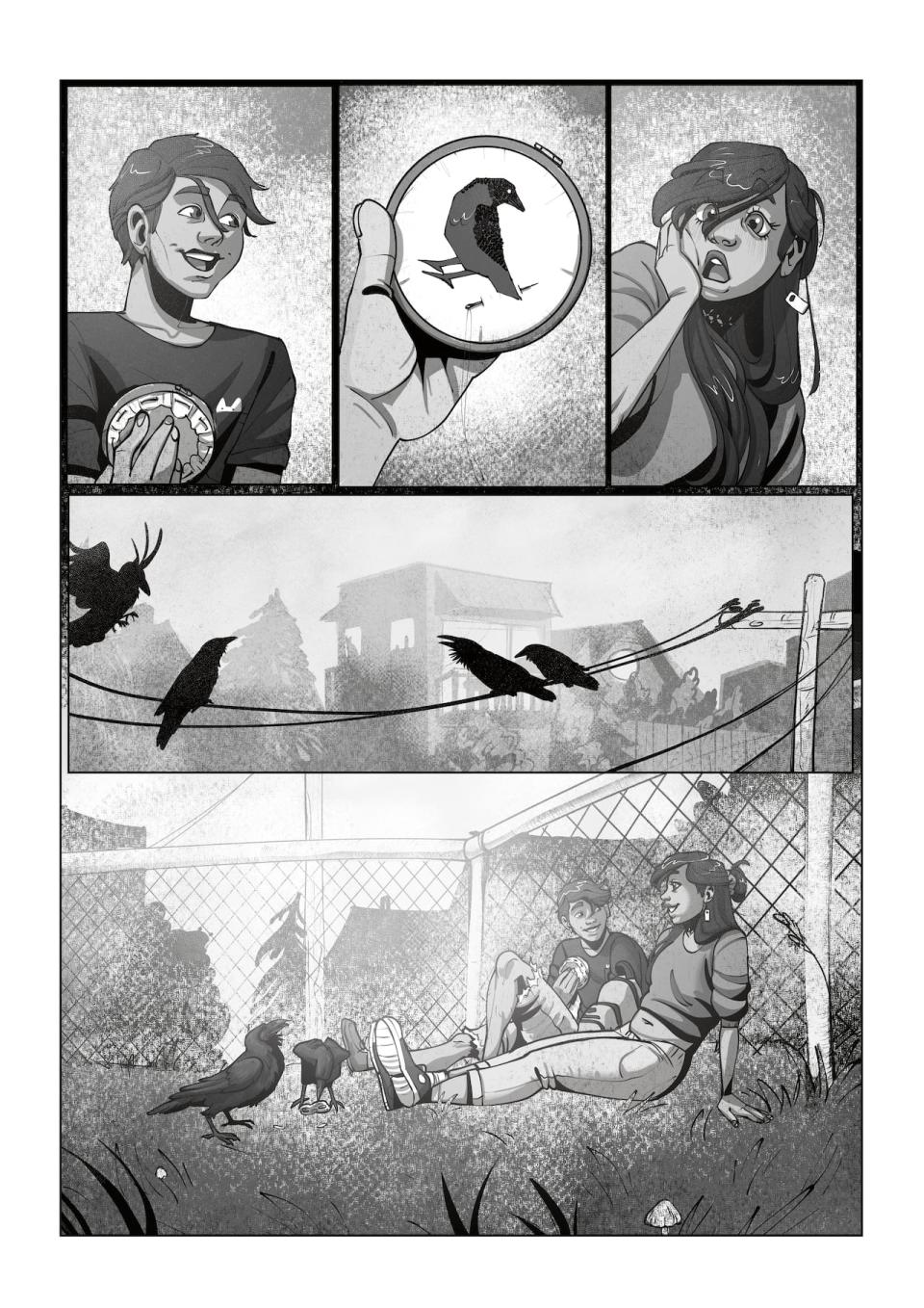 Sample of work from a graphic novel based on stories from the Homalco First Nation. 