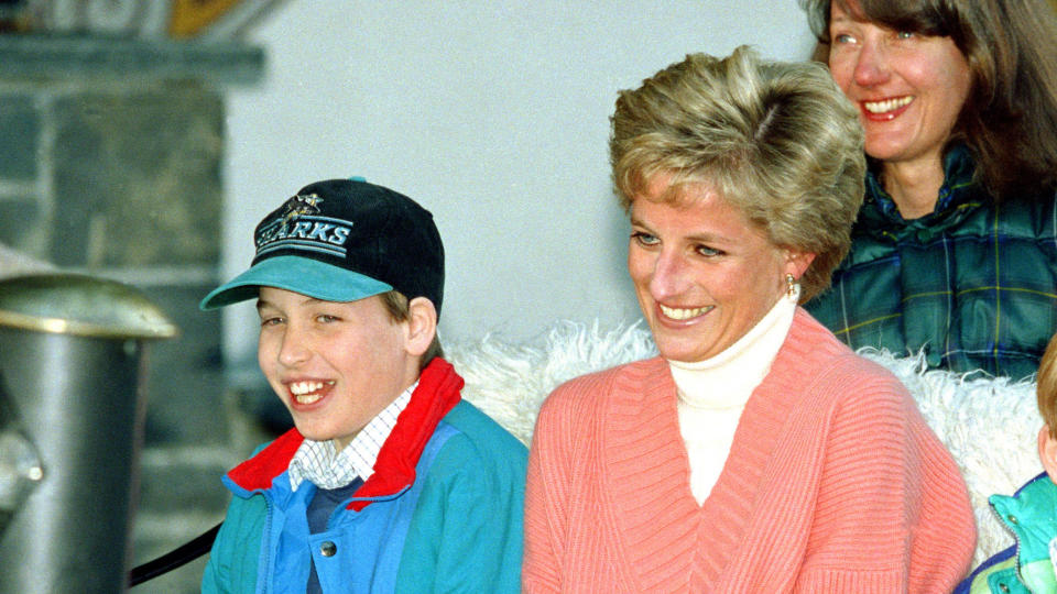 Princess Diana and Prince William during a skiing holiday in Austria in 1994. (Photo by Julian Parker/UK Press via Getty Images)