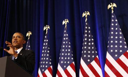 U.S. President Barack Obama speaks about the National Security Agency from the Justice Department in Washington January 17, 2014. REUTERS/Kevin Lamarque/Files