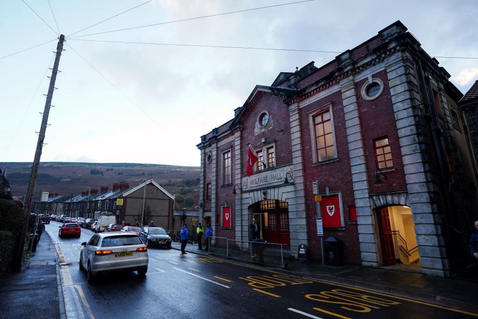 Tylorstown Welfare Hall, the venue for the Wales World Cup squad announcement in the Rhondda Valley, Wales (PA)