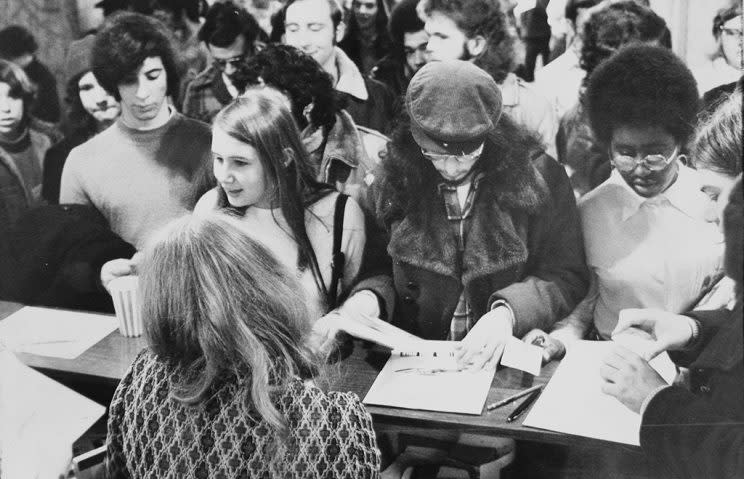 Registration desk at the first official Star Trek convention. (Photo by Charles Frattini/NY Daily News Archive via Getty Images)