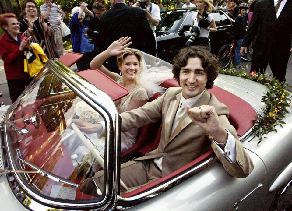 After their service in 2005, Trudeau, pictured here at 33, drove himself and Grégoire Trudeau, 30 in this photo, in his father's 1960 Mercedes-Benz 300SL to their reception. (THE CANADIAN PRESS/Ryan Remiorz)