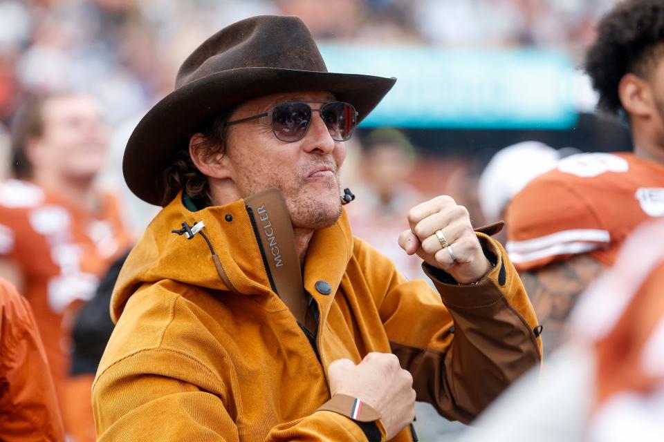 Matthew McConaughey, at a Texas Longhorns football game, was asked if he'd consider a run for Texas governor.