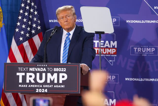 <p>Ian Maule/Bloomberg via Getty</p> Former US President Donald Trump speaks during a campaign event at Big League Dreams Las Vegas in Las Vegas, Nevada, US, on Saturday, Jan. 27, 2024.