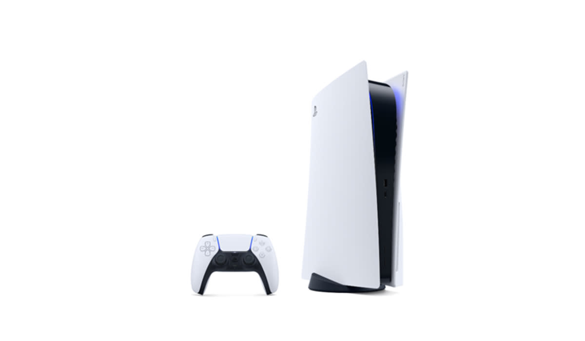 White PS5 console and controller