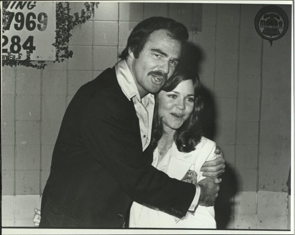 <p>Reynolds with his <em>Smokey and the Bandit </em>co-star and then-girlfriend, Sally Fields, in 1978. The pair met on set, began dating in 1977, and were together for five years.</p>