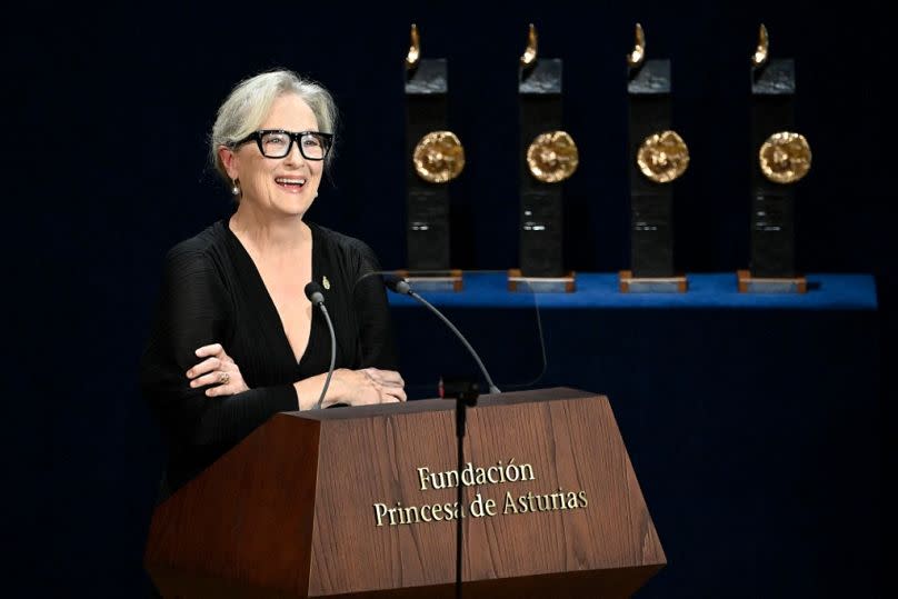 US actress Meryl Streep delivers a speech during the 2023 Princess of Asturias award ceremony