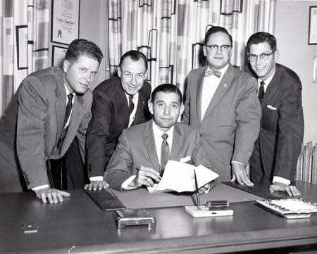 03/13/1959 THE TELLES TEAM PICTURED ABOVE - Left to Right: Ernest Craigo, Alderman; Ralph Seitsinger, Alderman; Raymond L. Teless,Jr., Mayor; Ted Bender, Alderman; Jack C. White, Alderman.