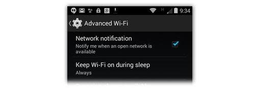 Advanced Wi-Fi screen on an Android phone