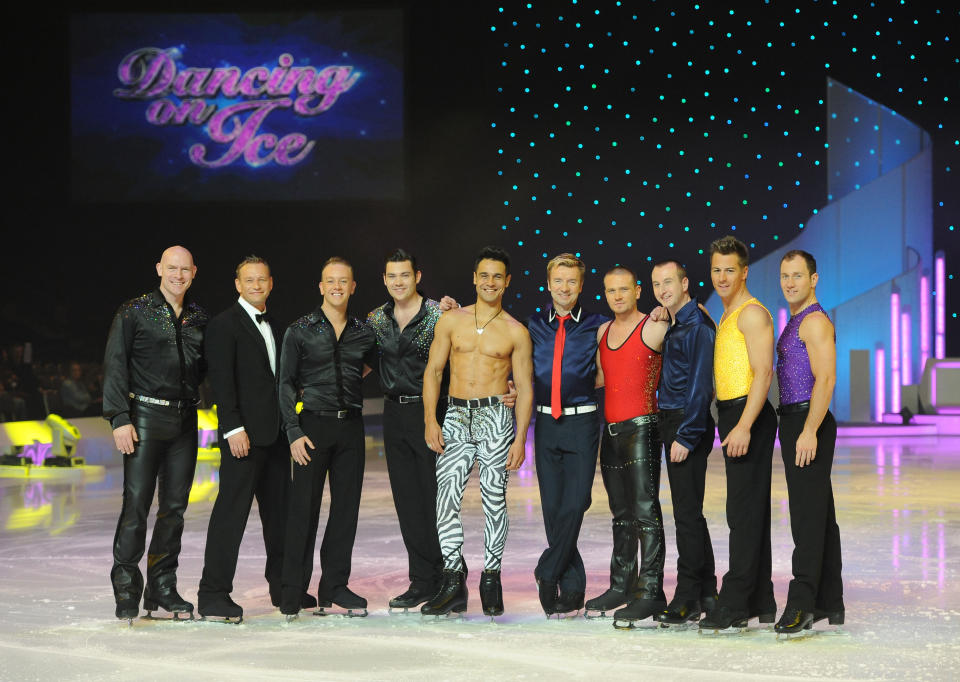 The male dancers (left to right) Sean Rice, Andrei Lipanov, Dan Whiston, Sam Attwater, Chico, Christopher Dean, Matthew Wolfenden, Andy Whyment, Matt Evers and Lukasz Rozycki during a photocall ahead of the Dancing on Ice Live Tour 2012 at the Metro Radio Arena, Newcastle.