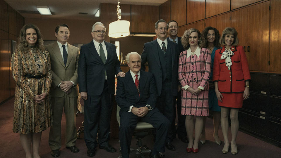 Lesley Faulkner as Elizabeth Sackler, Matthew Broderick as Richard Sackler, Sam Anderson as Raymond Sackler, Clark Gregg as Arthur Sackler Sr., John Rothman as Mortimer Sackler, Dan Fox as Arthur Sackler Jr., Catherine Tait as Jillian Sackler, Maria Ricossa as Else Sackler, Michele Kaye as Denise Sackler in Painkiller.